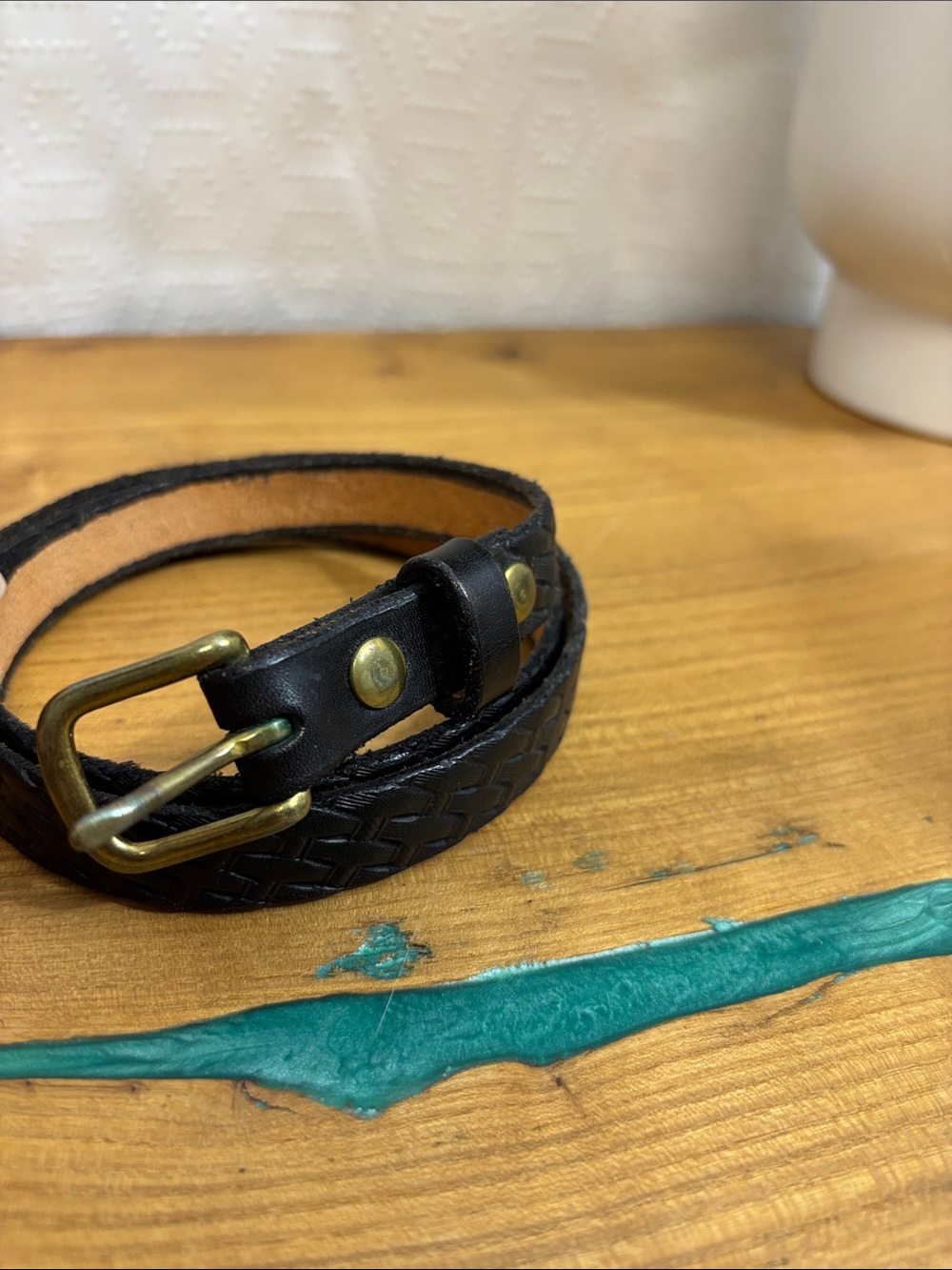 Vintage tooled leather black Getty Belt